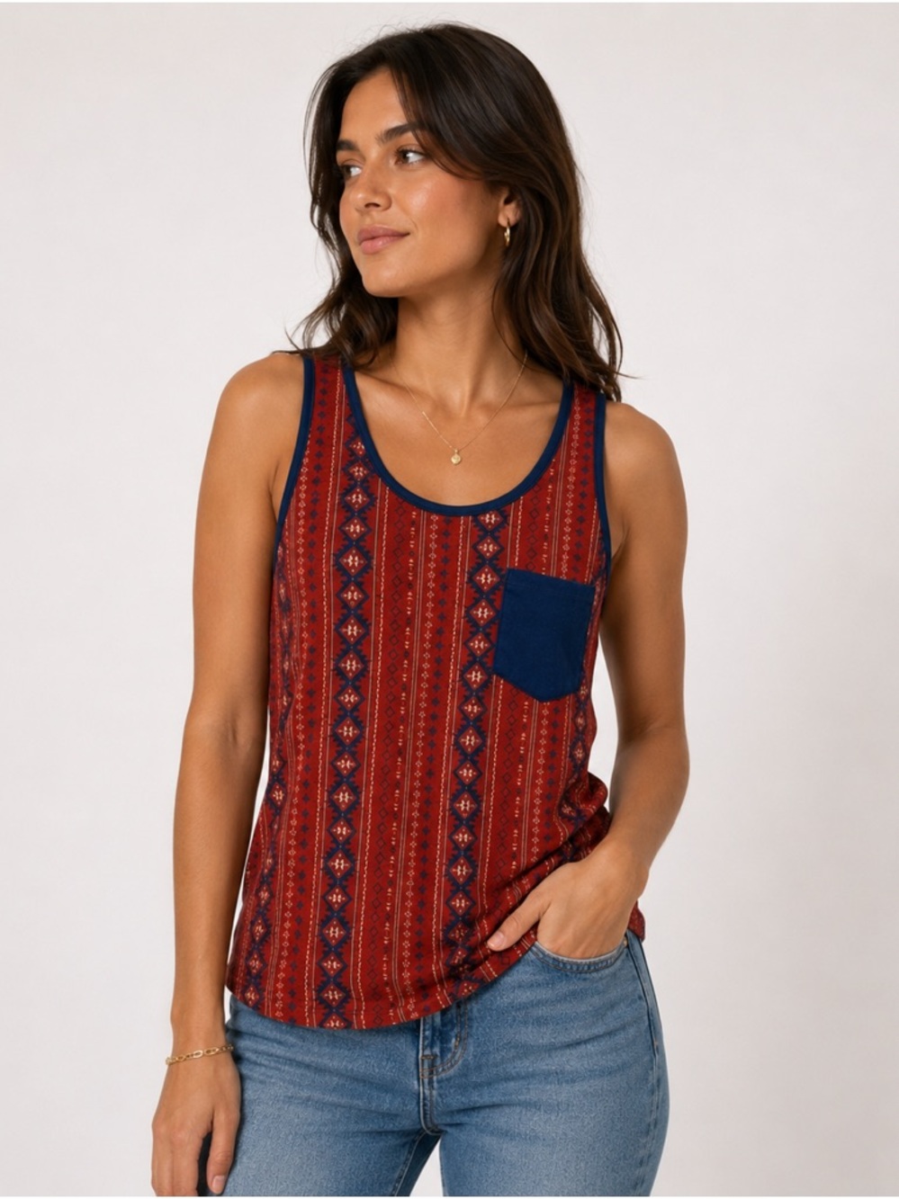 Merigold Kiss Tribal Print Western Backless Bow Tank Top Boho Festival Medium